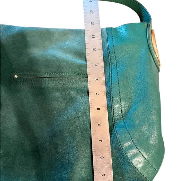 B. MAKOWSKY Gianna Green Leather Suede Hobo Shoulder Bag Silver Hardware 14x12” - Picture 9 of 16